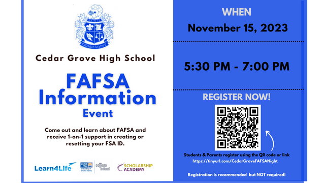 FAFSA Info Night at Cedar Grove High School